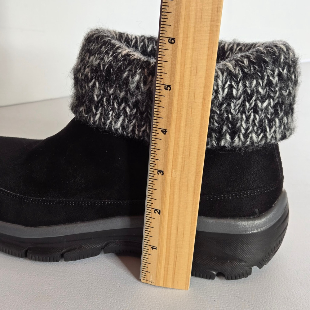 Skechers Chile Black Faux Suede Memory Foam Knit Cuff Ankle Boot Bootie Sz 6 - Picture 9 of 11
